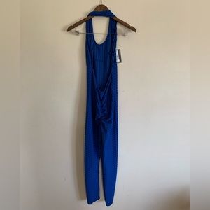 Blue multi-style halter jumpsuit